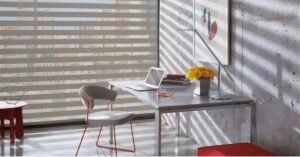 Hunter Douglas motorized shades enhance productivity in the office environment.