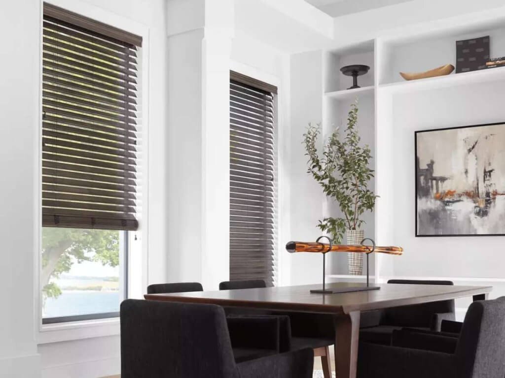 Hunter Douglas Wood Blinds in Dining Room