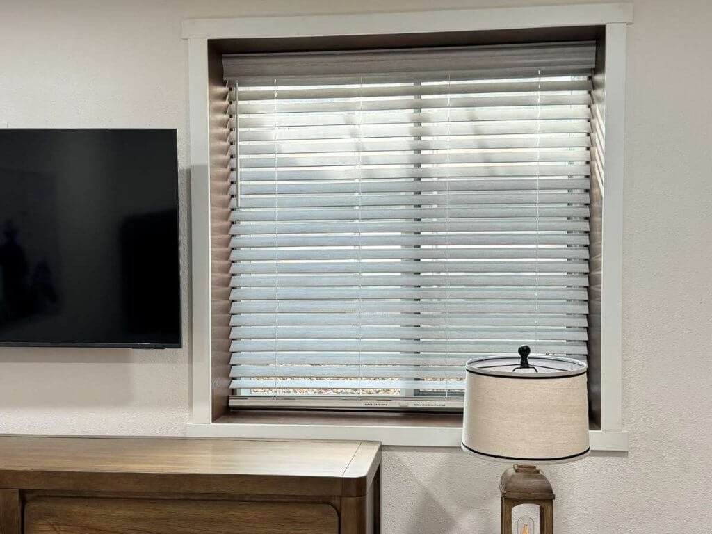 Hunter Douglas Everwood Blinds in Entertainment Room