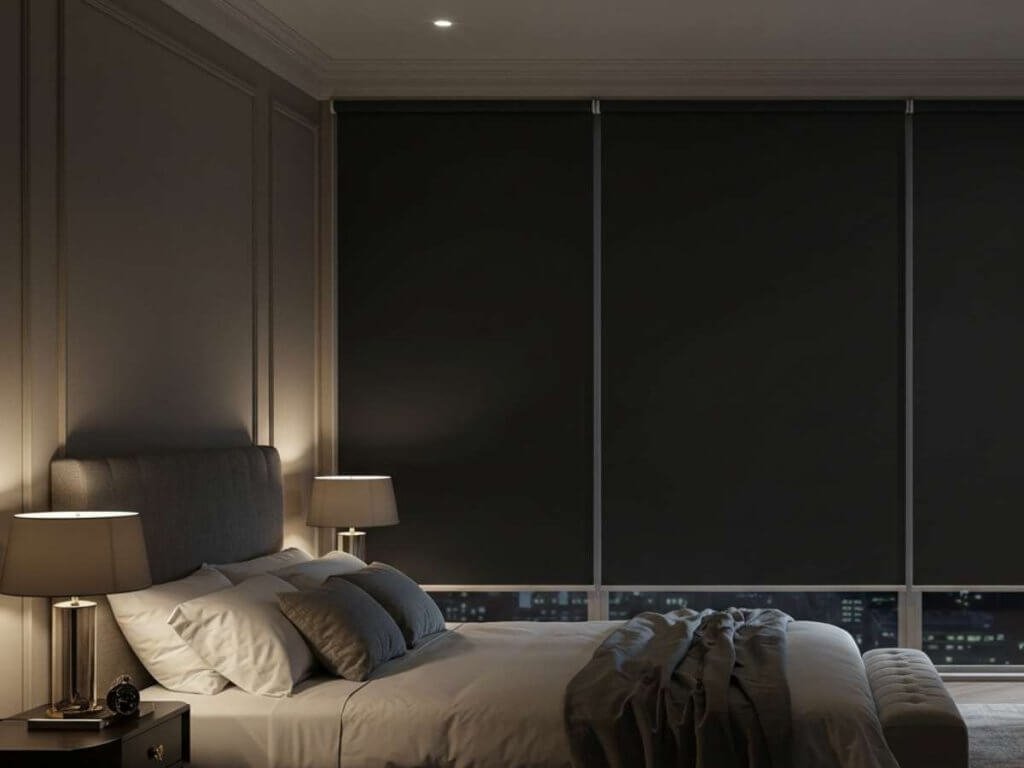 blackout shades in a bedroom