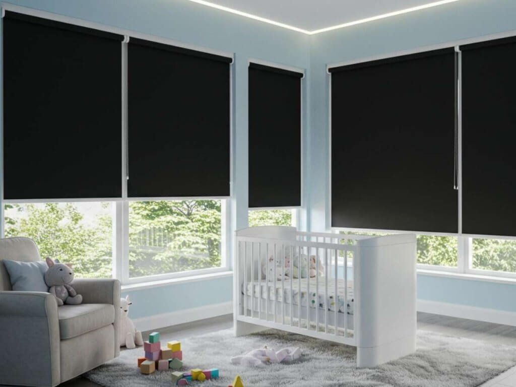 blackout shades in a blue nursery