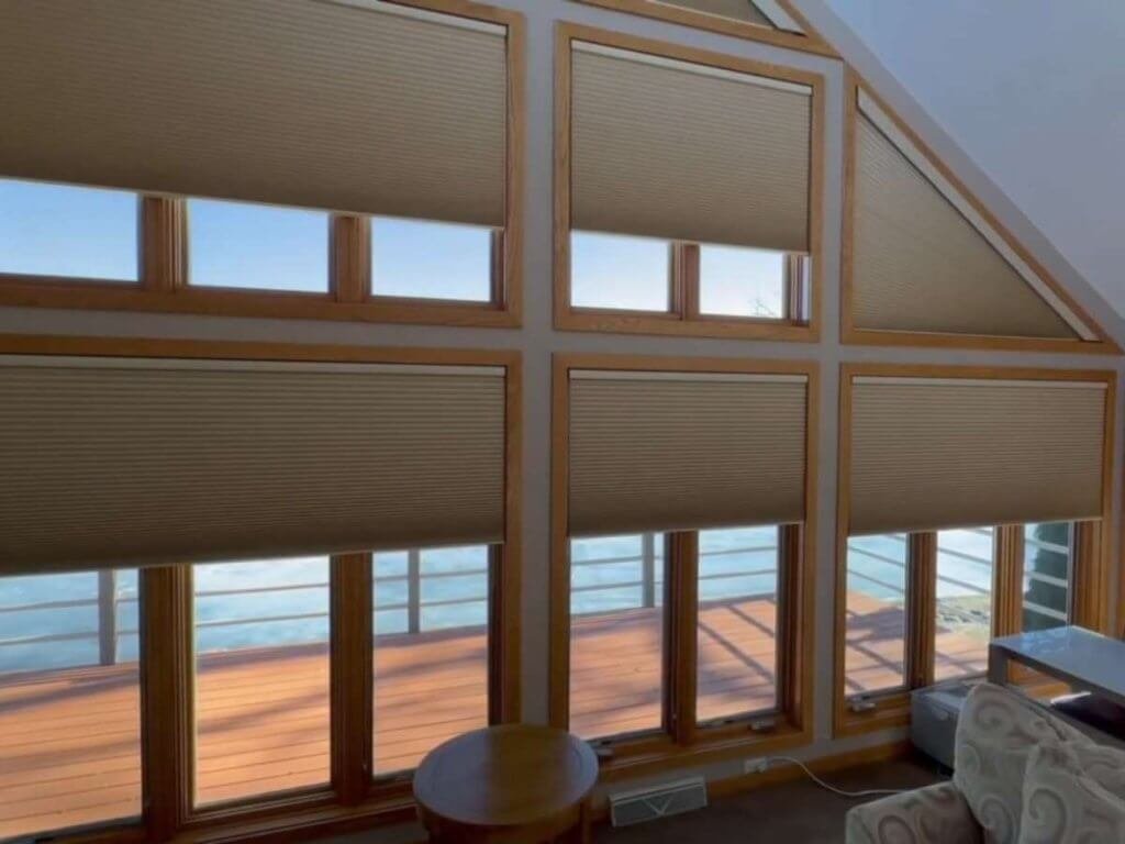 Hunter Douglas Duette with Powerview Lower Angled Windows