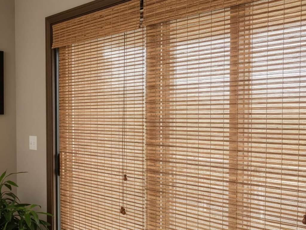 woven wood shades in a room