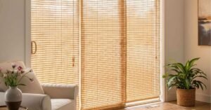 woven shades on sliding doors in a living room