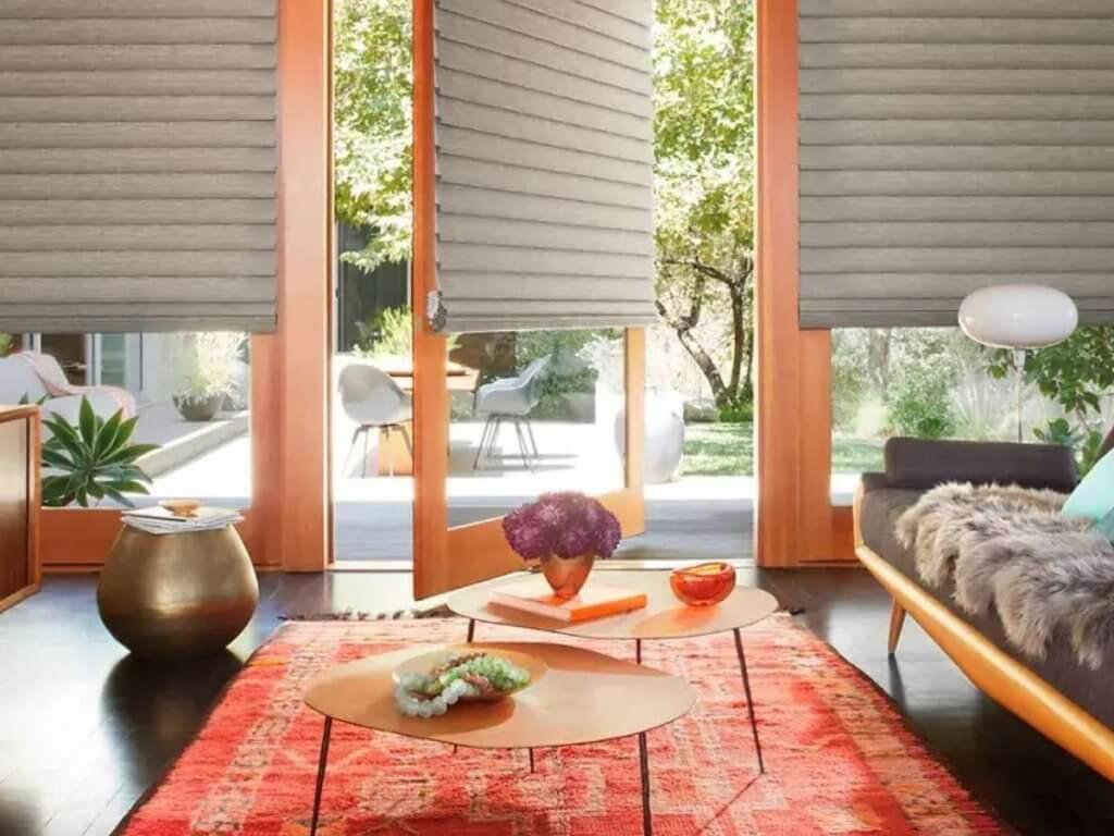 woven wood shades in a living room